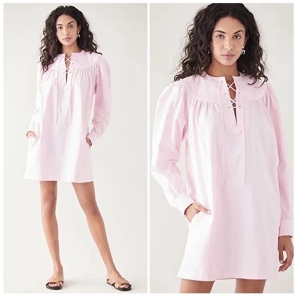 Rachel Comey Maquette Long Sleeve Lace Up Mini Dress Pink - Picture 2 of 12